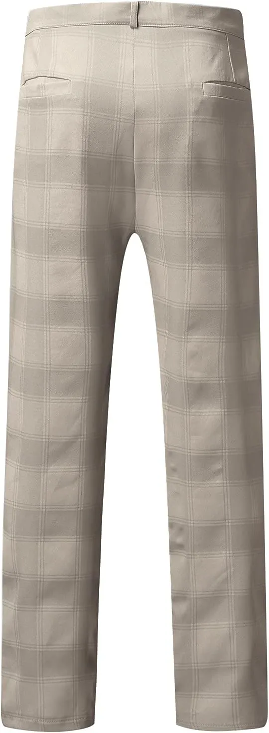 Men Fashion Stretch Dress Pants Chinos Slim Fit Plaid Pants Business Suit Pants Casual Golf Stretch Dress Pants