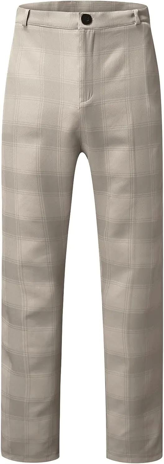 Men Fashion Stretch Dress Pants Chinos Slim Fit Plaid Pants Business Suit Pants Casual Golf Stretch Dress Pants