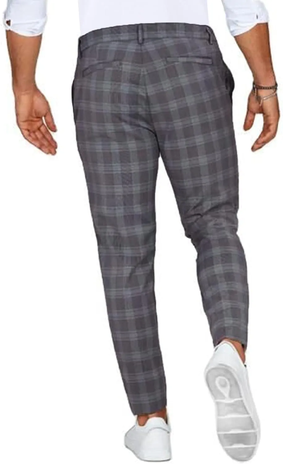 Men Fashion Stretch Dress Pants Chinos Slim Fit Plaid Pants Business Suit Pants Casual Golf Stretch Dress Pants