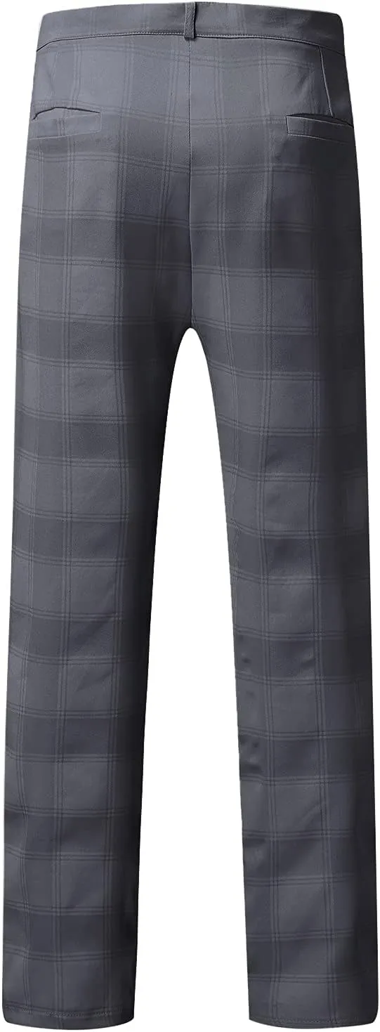Men Fashion Stretch Dress Pants Chinos Slim Fit Plaid Pants Business Suit Pants Casual Golf Stretch Dress Pants