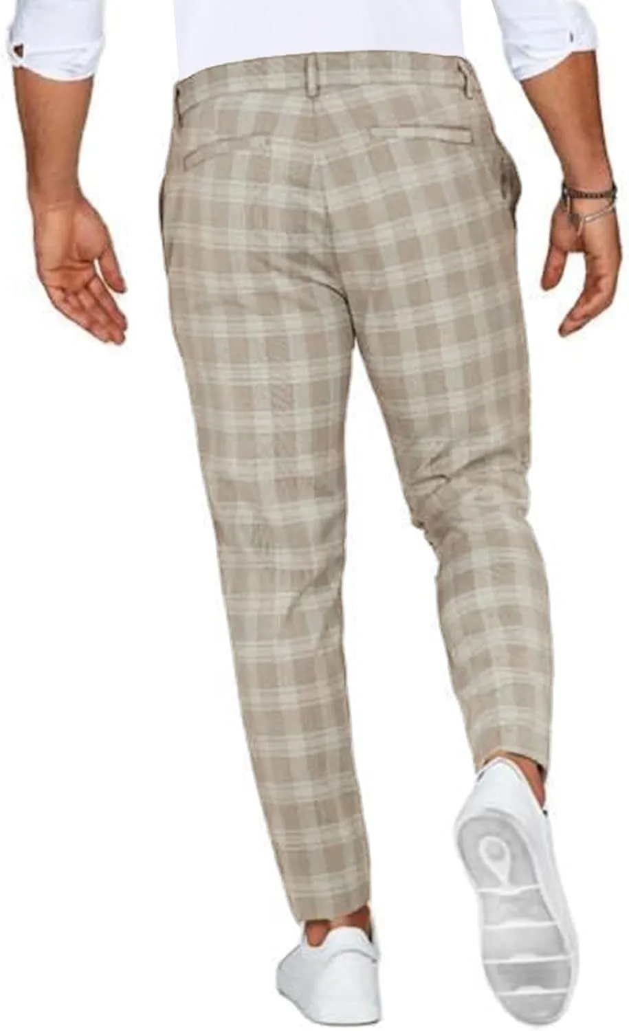 Men Fashion Stretch Dress Pants Chinos Slim Fit Plaid Pants Business Suit Pants Casual Golf Stretch Dress Pants