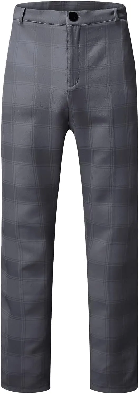 Men Fashion Stretch Dress Pants Chinos Slim Fit Plaid Pants Business Suit Pants Casual Golf Stretch Dress Pants
