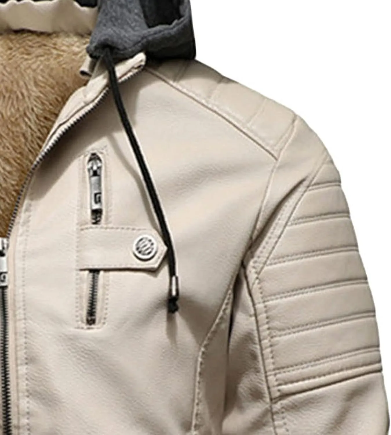 Men Faux Leather Jacket Motorcycle Jacket Casual Waterproof Windproof Pu Moto Coat Vintage Bomber Hoodie With Hood
