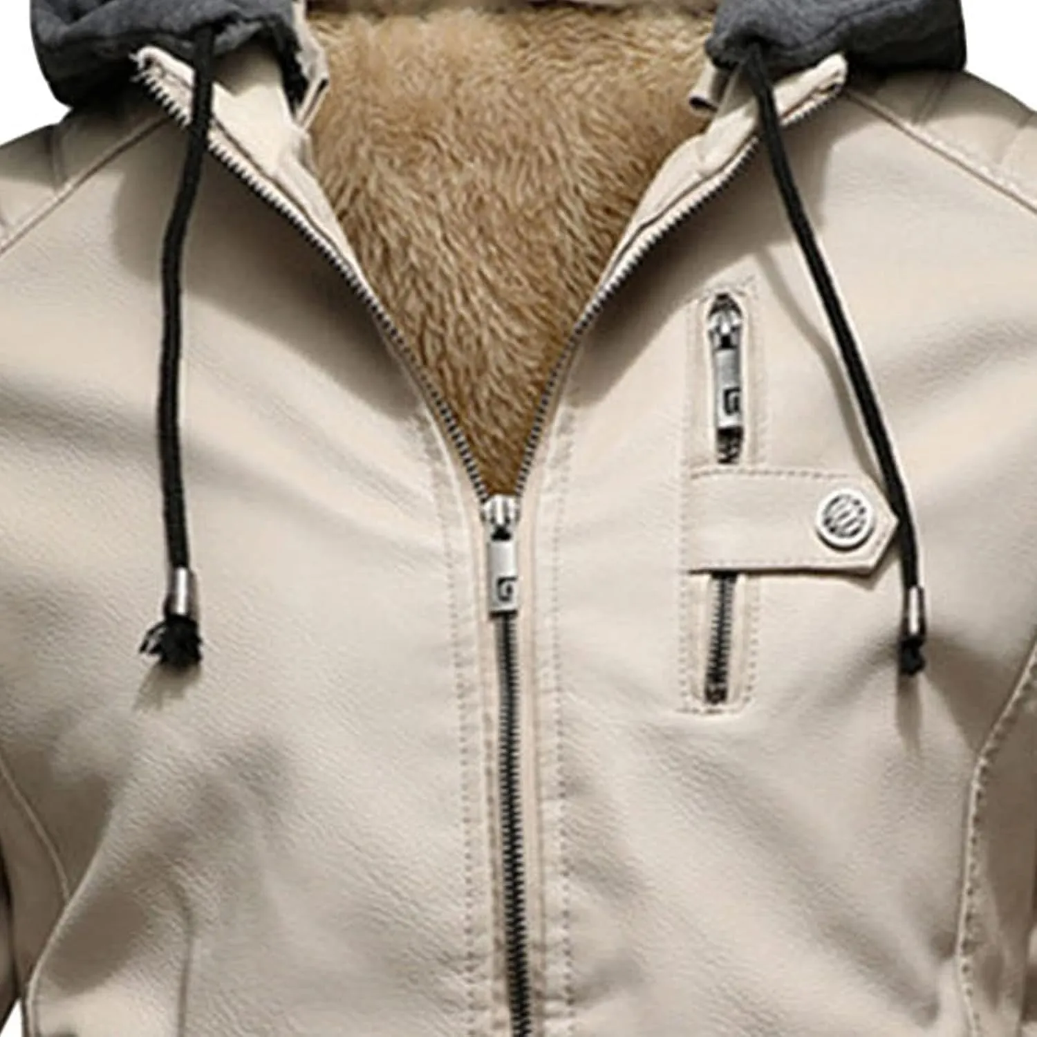 Men Faux Leather Jacket Motorcycle Jacket Casual Waterproof Windproof Pu Moto Coat Vintage Bomber Hoodie With Hood