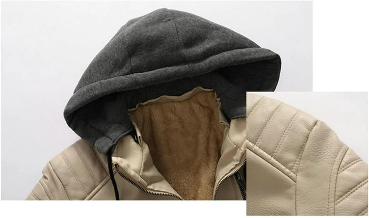 Men Faux Leather Jacket Motorcycle Jacket Casual Waterproof Windproof Pu Moto Coat Vintage Bomber Hoodie With Hood