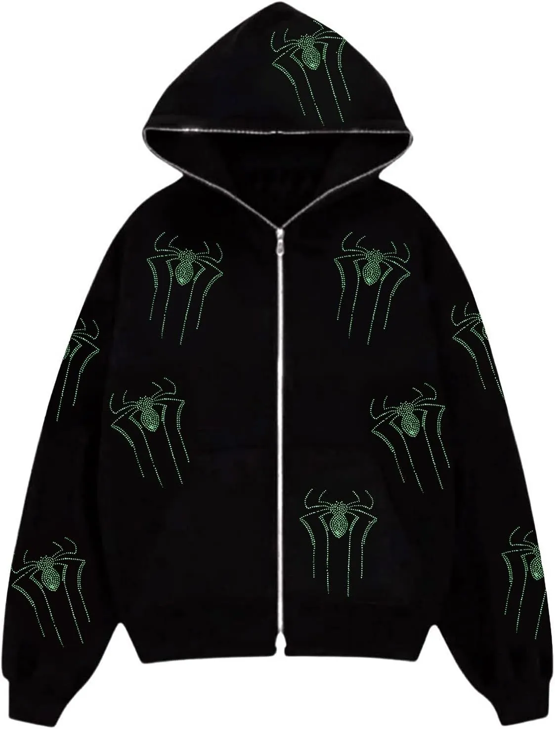 Men Womens Skeleton Zip Up Hoodie Y2k Oversized Rhinestone Skull Hooded Graphic Sweatshirt Thin Aesthetic Jackets