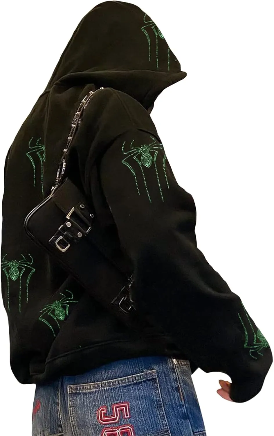 Men Womens Skeleton Zip Up Hoodie Y2k Oversized Rhinestone Skull Hooded Graphic Sweatshirt Thin Aesthetic Jackets