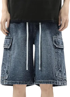 Men Y2K Grunge Baggy Jean Shorts Summer Casual Hip Hop Mid Loose Fit Denim Shorts Streetwear