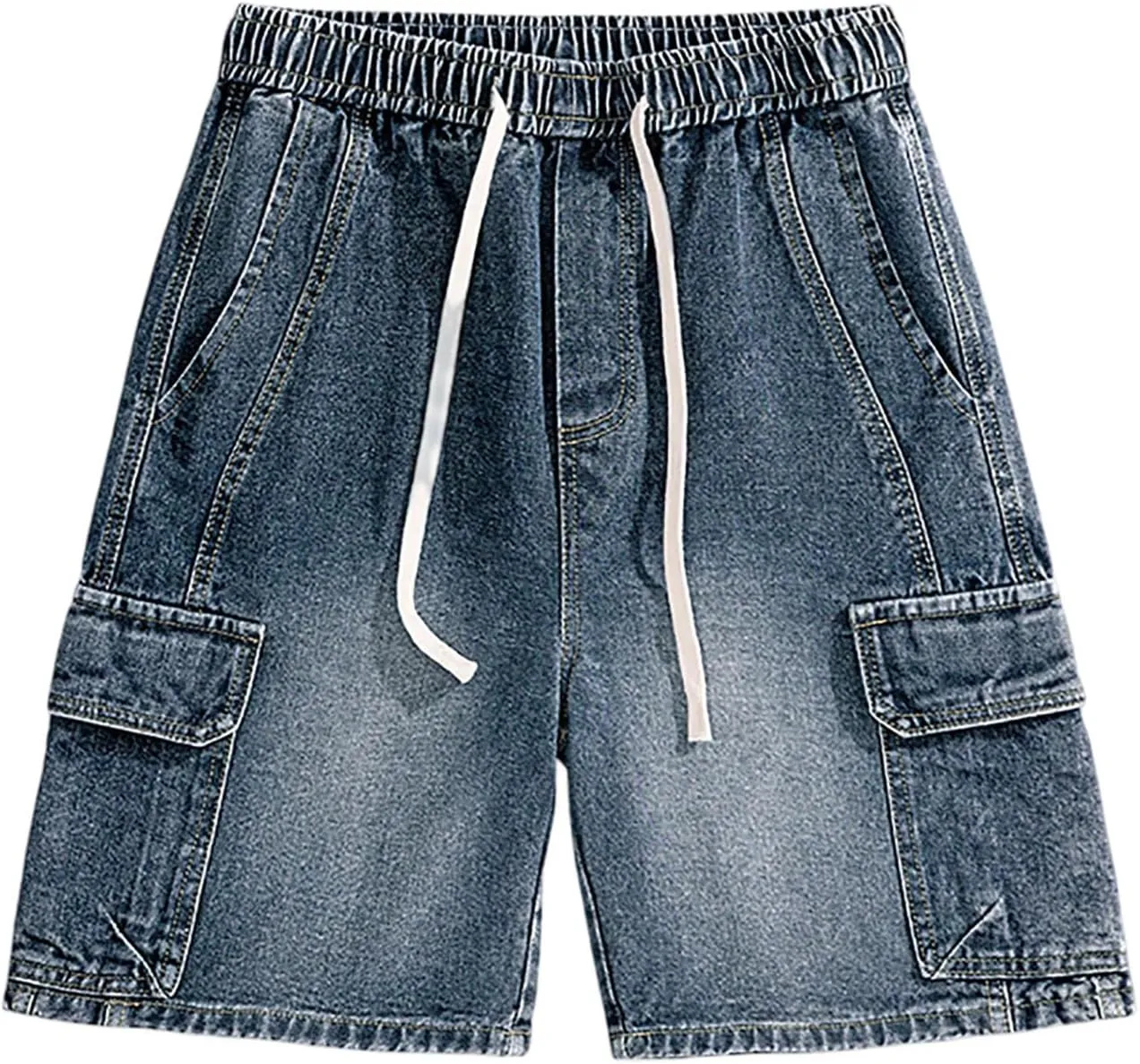 Men Y2K Grunge Baggy Jean Shorts Summer Casual Hip Hop Mid Loose Fit Denim Shorts Streetwear