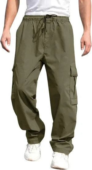 Men's Cargo Pants Multi Pockets, Straight Work Pants, Outdoor Fitness Bodybuilding Trousers Baggy Hiking Pants