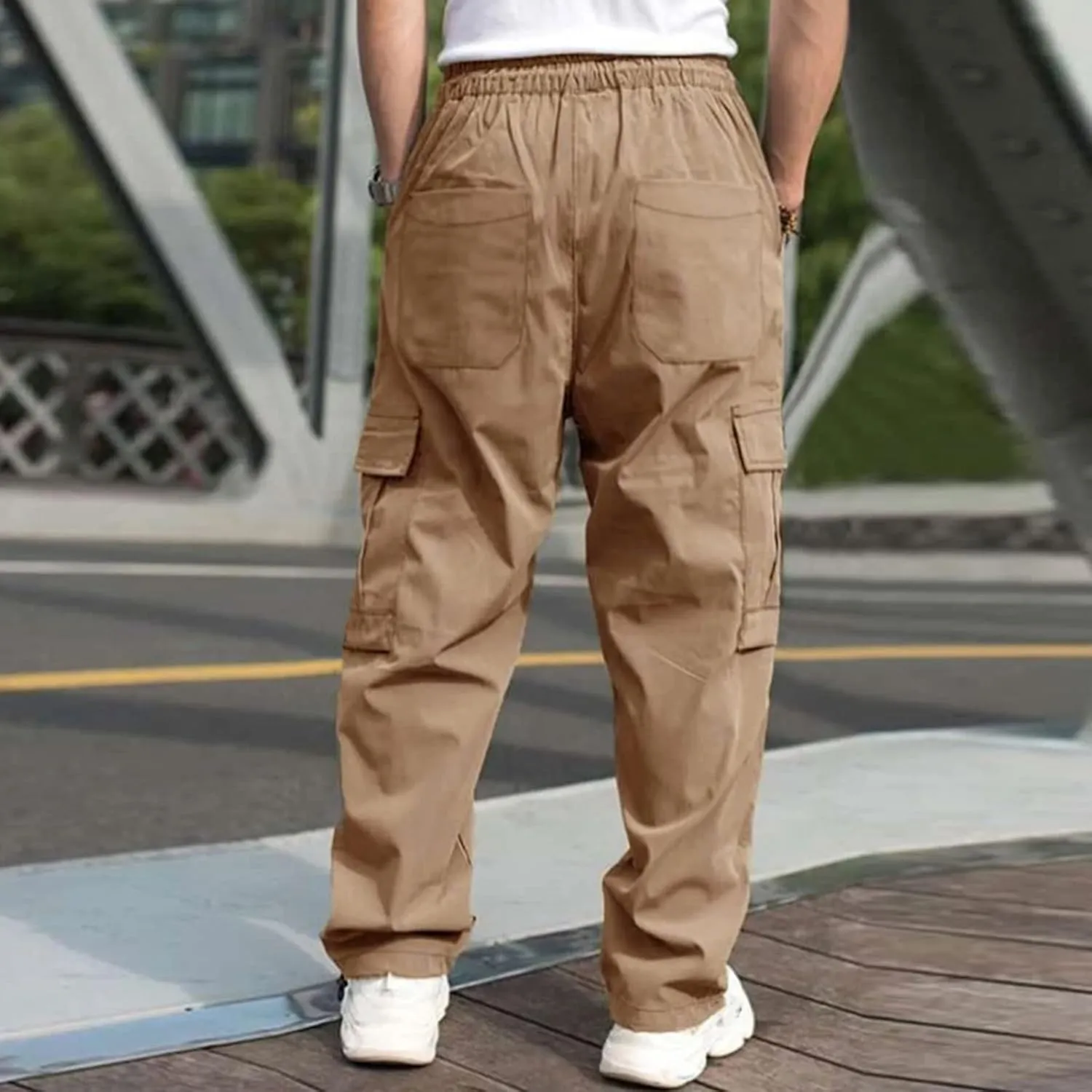 Men's Cargo Pants Multi Pockets, Straight Work Pants, Outdoor Fitness Bodybuilding Trousers Baggy Hiking Pants
