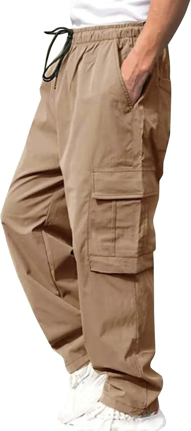 Men's Cargo Pants Multi Pockets, Straight Work Pants, Outdoor Fitness Bodybuilding Trousers Baggy Hiking Pants