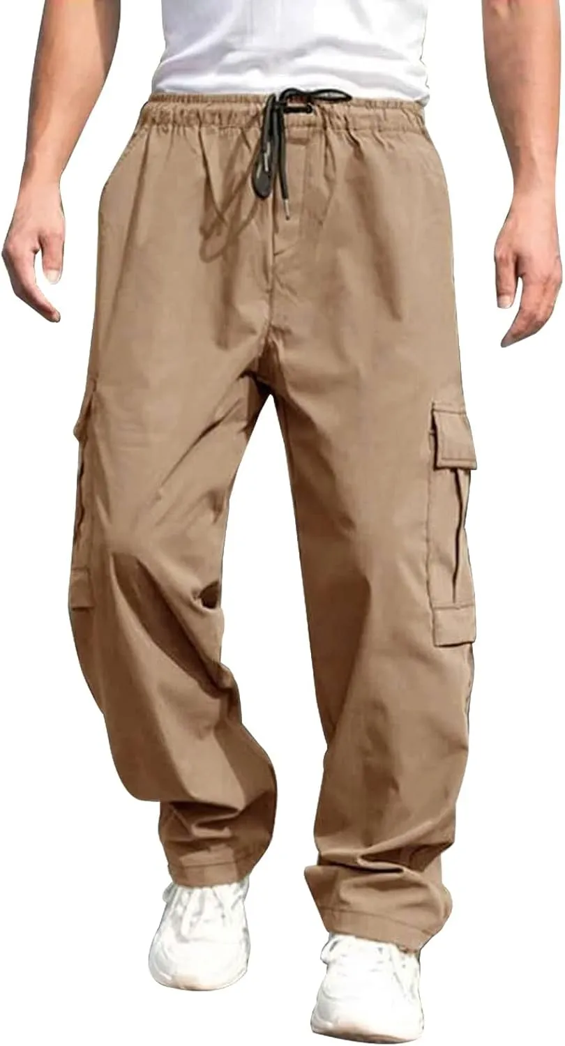 Men's Cargo Pants Multi Pockets, Straight Work Pants, Outdoor Fitness Bodybuilding Trousers Baggy Hiking Pants