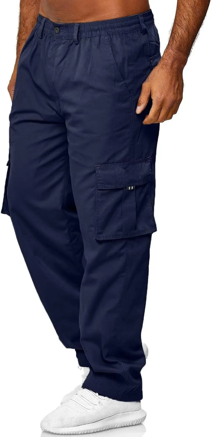 Men's Cargo Pants Multi Pockets Twill Chino Pants Joggers Straight-Leg Sports Overalls Athletic Work Sweatpants