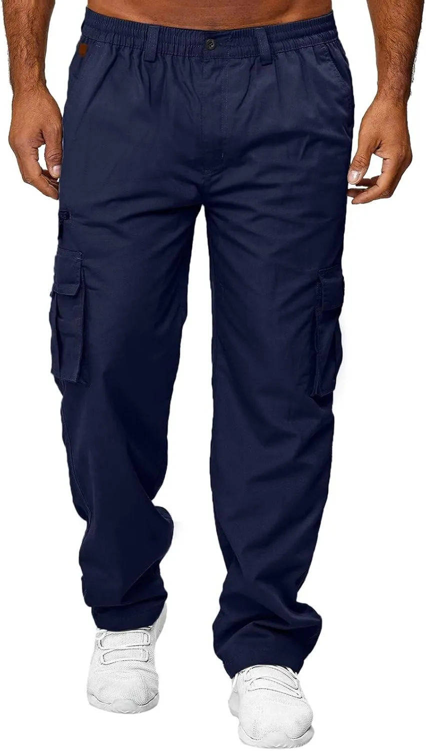 Men's Cargo Pants Multi Pockets Twill Chino Pants Joggers Straight-Leg Sports Overalls Athletic Work Sweatpants