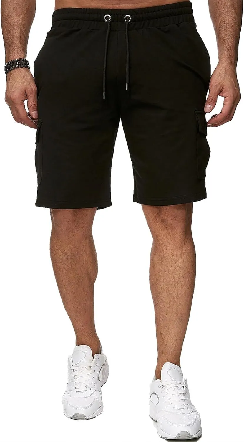 Mens Cargo Shorts Elastic Waistband Multi Pockets Casual Work Shorts for Men Loose Fit Lightweight Gym Workout Running Shorts