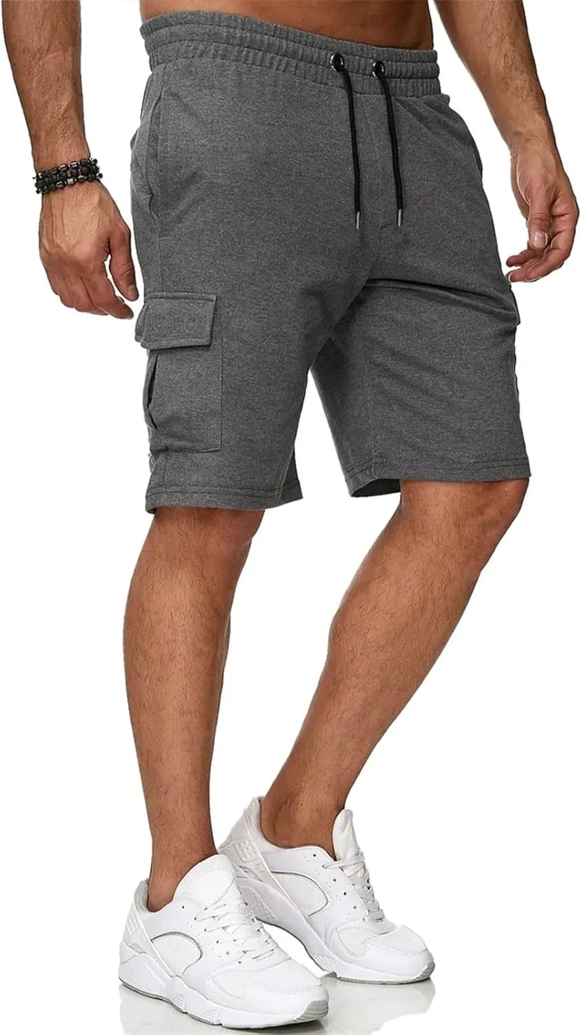 Mens Cargo Shorts Elastic Waistband Multi Pockets Casual Work Shorts for Men Loose Fit Lightweight Gym Workout Running Shorts