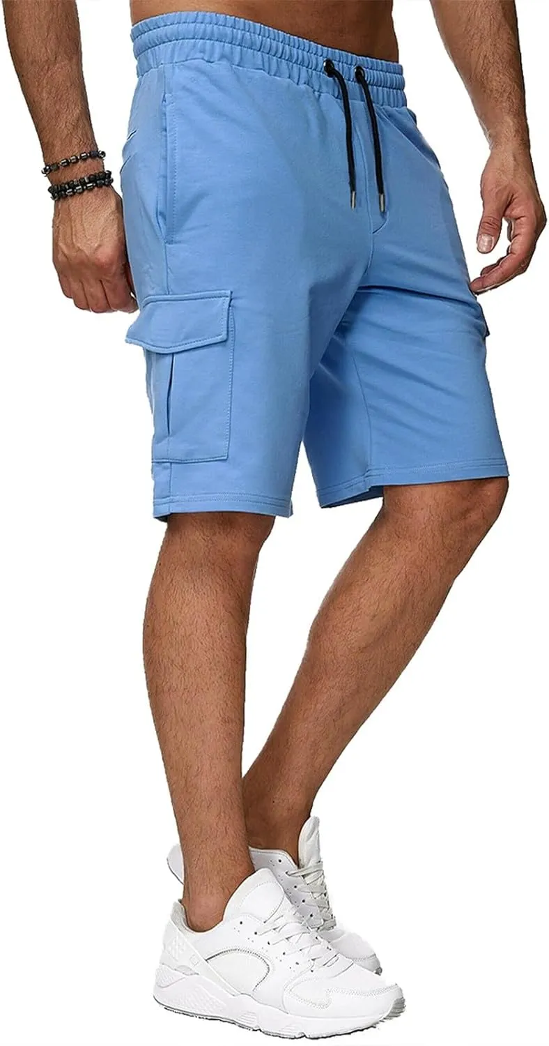 Mens Cargo Shorts Elastic Waistband Multi Pockets Casual Work Shorts for Men Loose Fit Lightweight Gym Workout Running Shorts