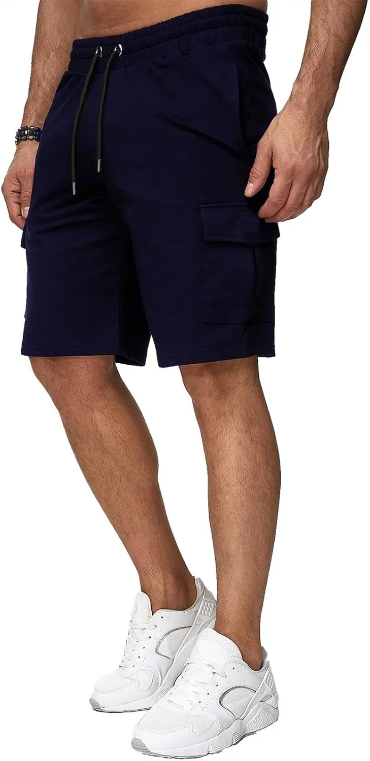 Mens Cargo Shorts Elastic Waistband Multi Pockets Casual Work Shorts for Men Loose Fit Lightweight Gym Workout Running Shorts