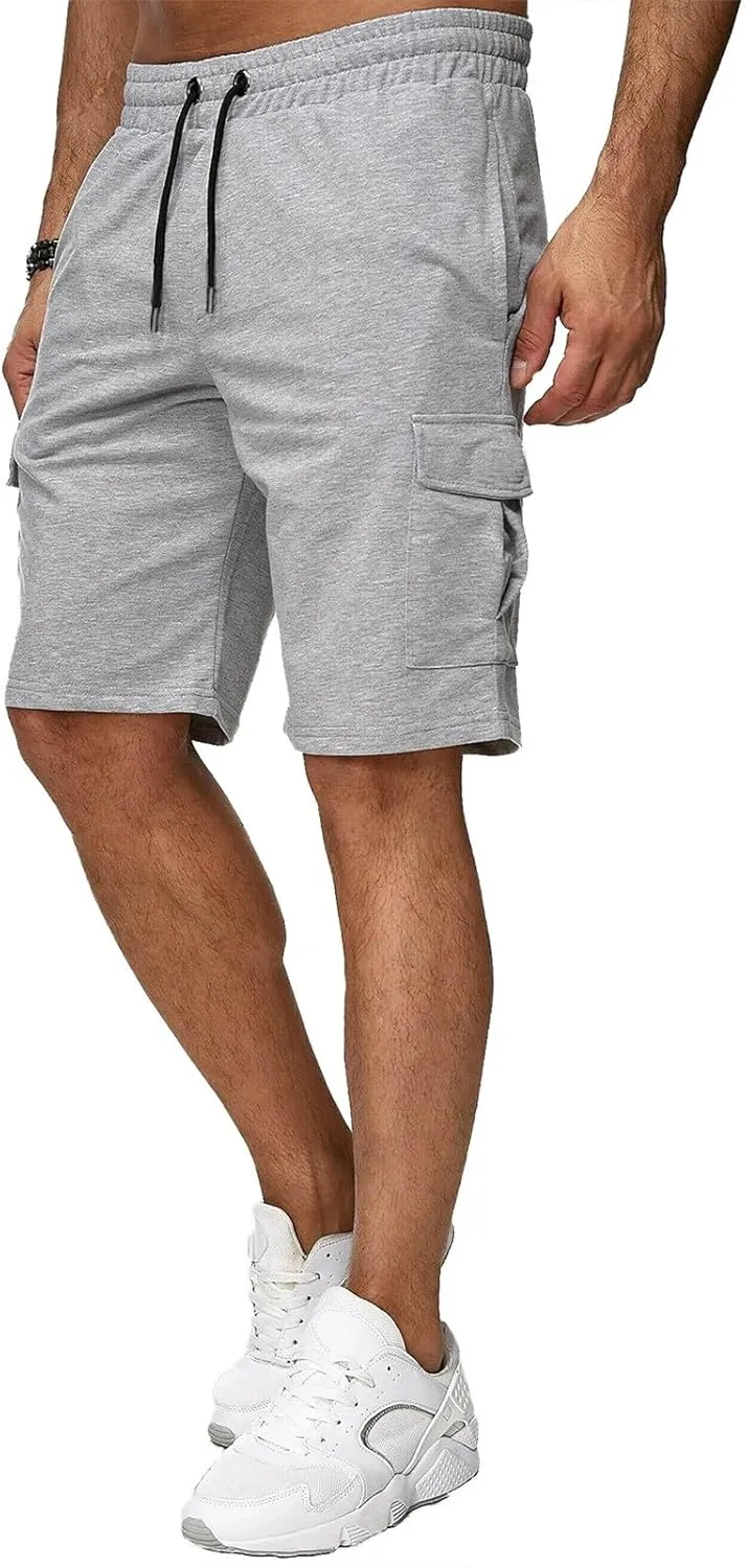 Mens Cargo Shorts Elastic Waistband Multi Pockets Casual Work Shorts for Men Loose Fit Lightweight Gym Workout Running Shorts