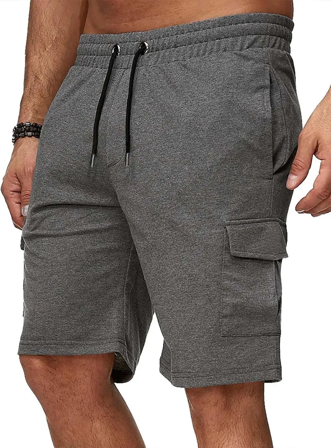 Mens Cargo Shorts Elastic Waistband Multi Pockets Casual Work Shorts for Men Loose Fit Lightweight Gym Workout Running Shorts
