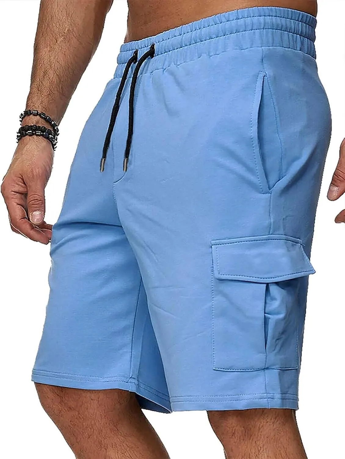 Mens Cargo Shorts Elastic Waistband Multi Pockets Casual Work Shorts for Men Loose Fit Lightweight Gym Workout Running Shorts