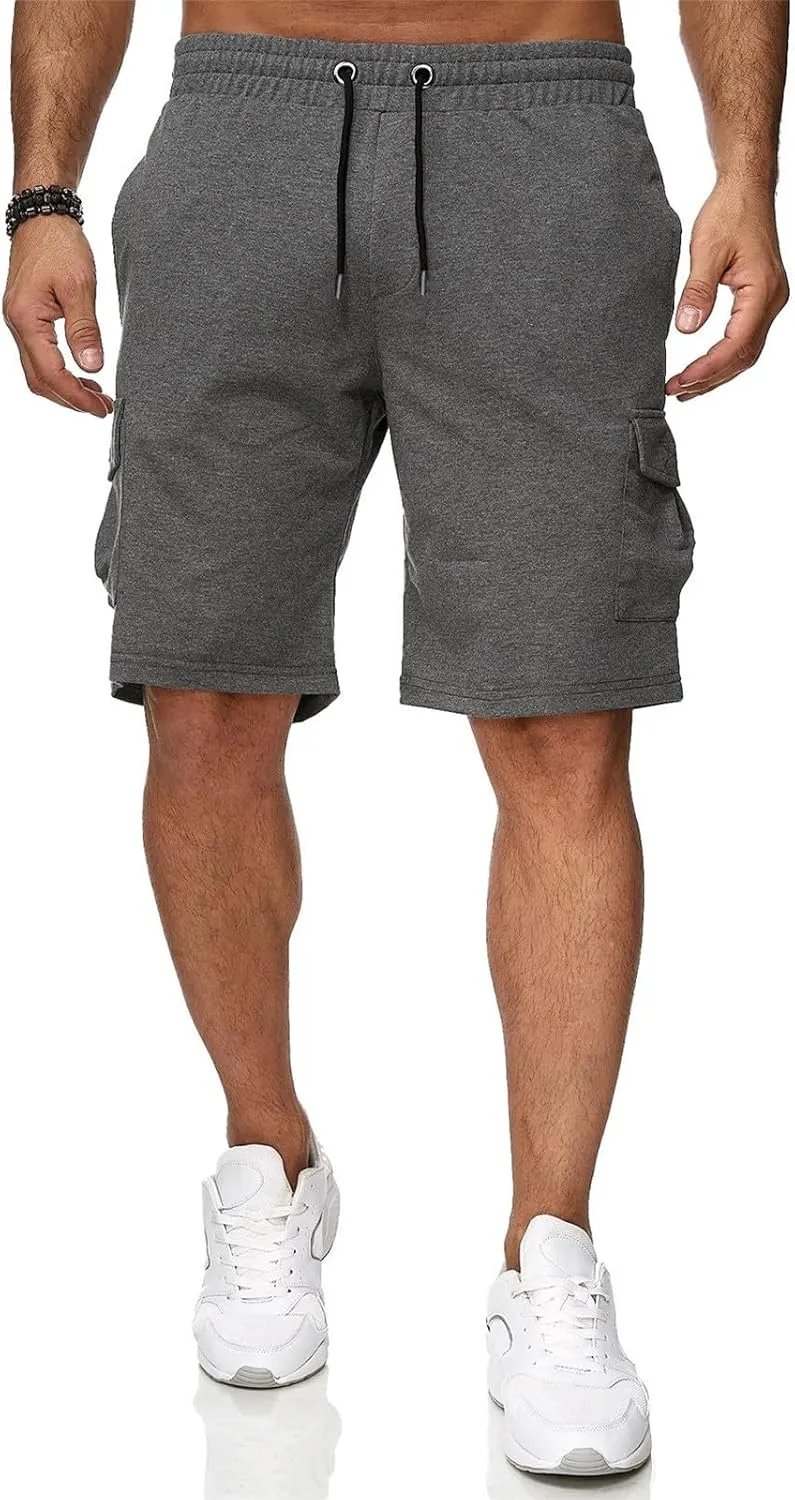 Mens Cargo Shorts Elastic Waistband Multi Pockets Casual Work Shorts for Men Loose Fit Lightweight Gym Workout Running Shorts