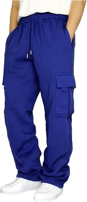 Men's Cargo Sweatpants Heavyweight Fleece Joggers Loose Fit Open Bottom Casual Workout Athletic Pants with Pockets