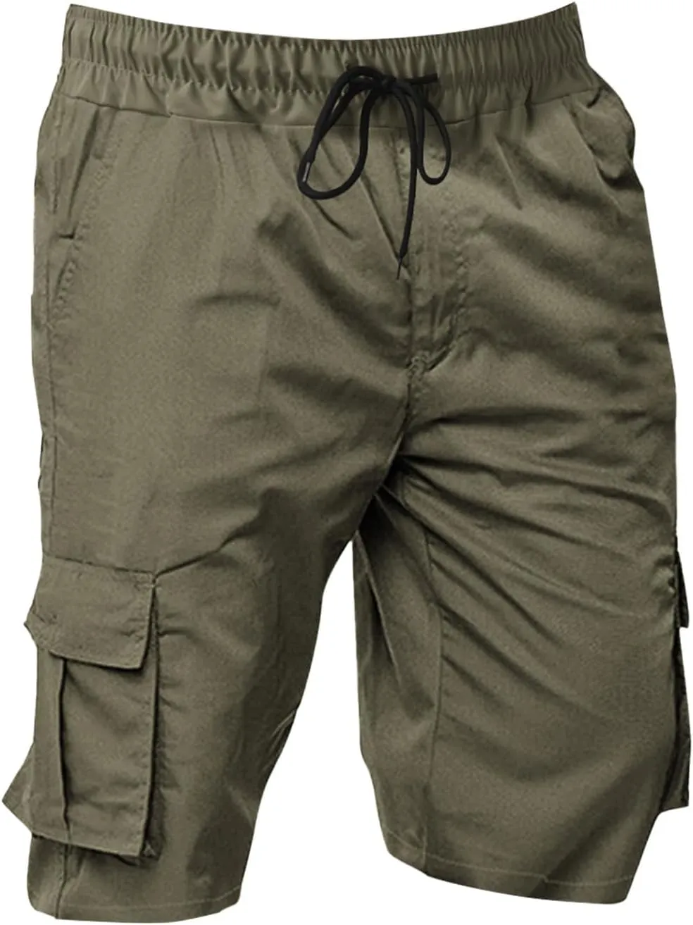 Mens Casual Fashion Cargo Pants Capris Expandable Waisted Drawstring Shorts Multi-Pockets Hiking Fishing Combat Cropped Pants