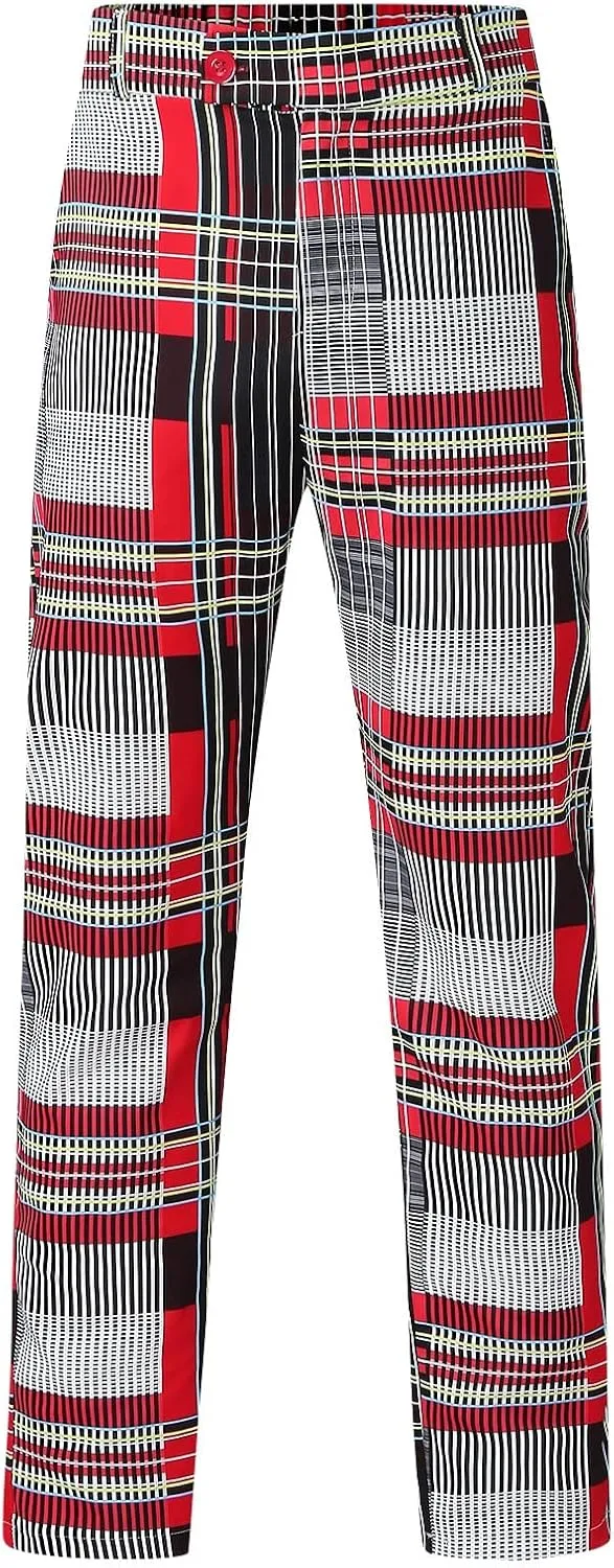 Men's Casual Stretch Business Dress Pants Slim Fit Plaid Stylish Golf Chino Pants Skinny Flat-Front Tapered Work Pant