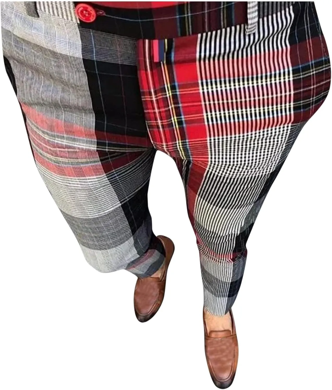 Men's Casual Stretch Business Dress Pants Slim Fit Plaid Stylish Golf Chino Pants Skinny Flat-Front Tapered Work Pant