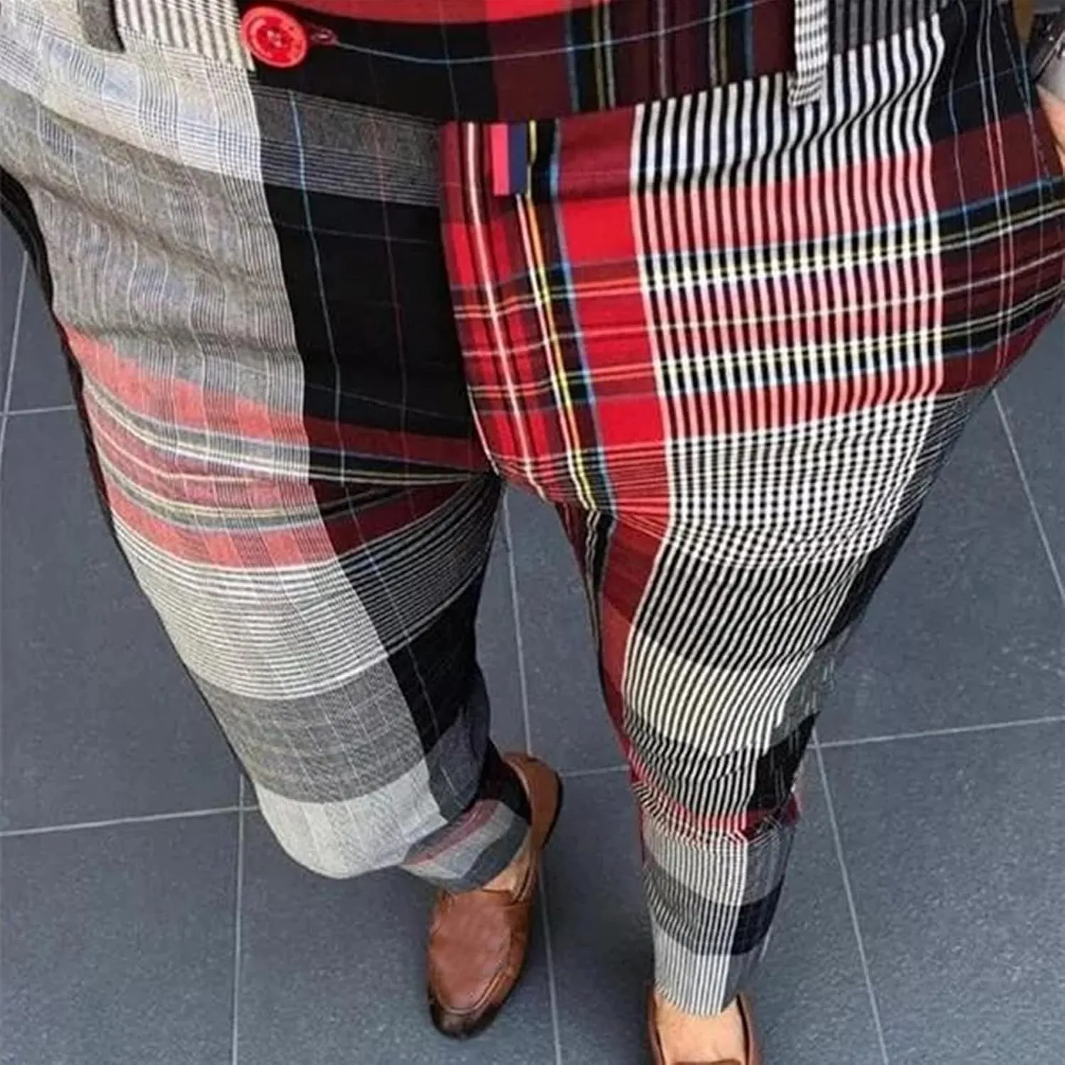 Men's Casual Stretch Business Dress Pants Slim Fit Plaid Stylish Golf Chino Pants Skinny Flat-Front Tapered Work Pant