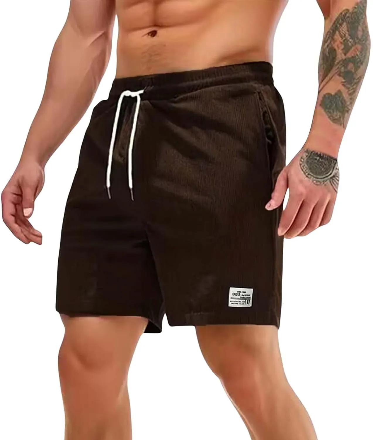 Men's Corduroy Shorts 2024 Casual Elastic Waist Drawstring Shorts Lightweight Summer Beach Shorts Active Track Shorts