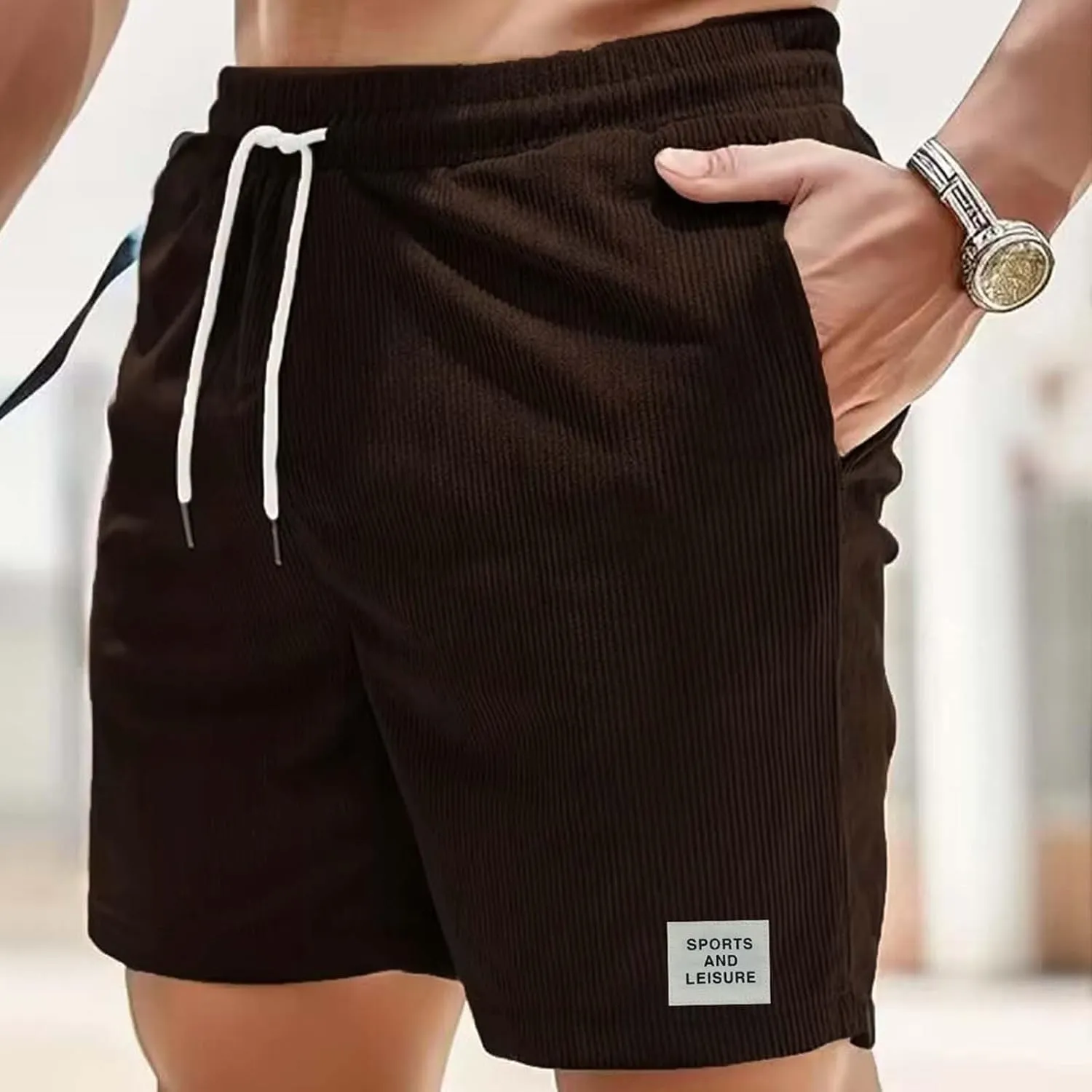 Men's Corduroy Shorts 2024 Casual Elastic Waist Drawstring Shorts Lightweight Summer Beach Shorts Active Track Shorts