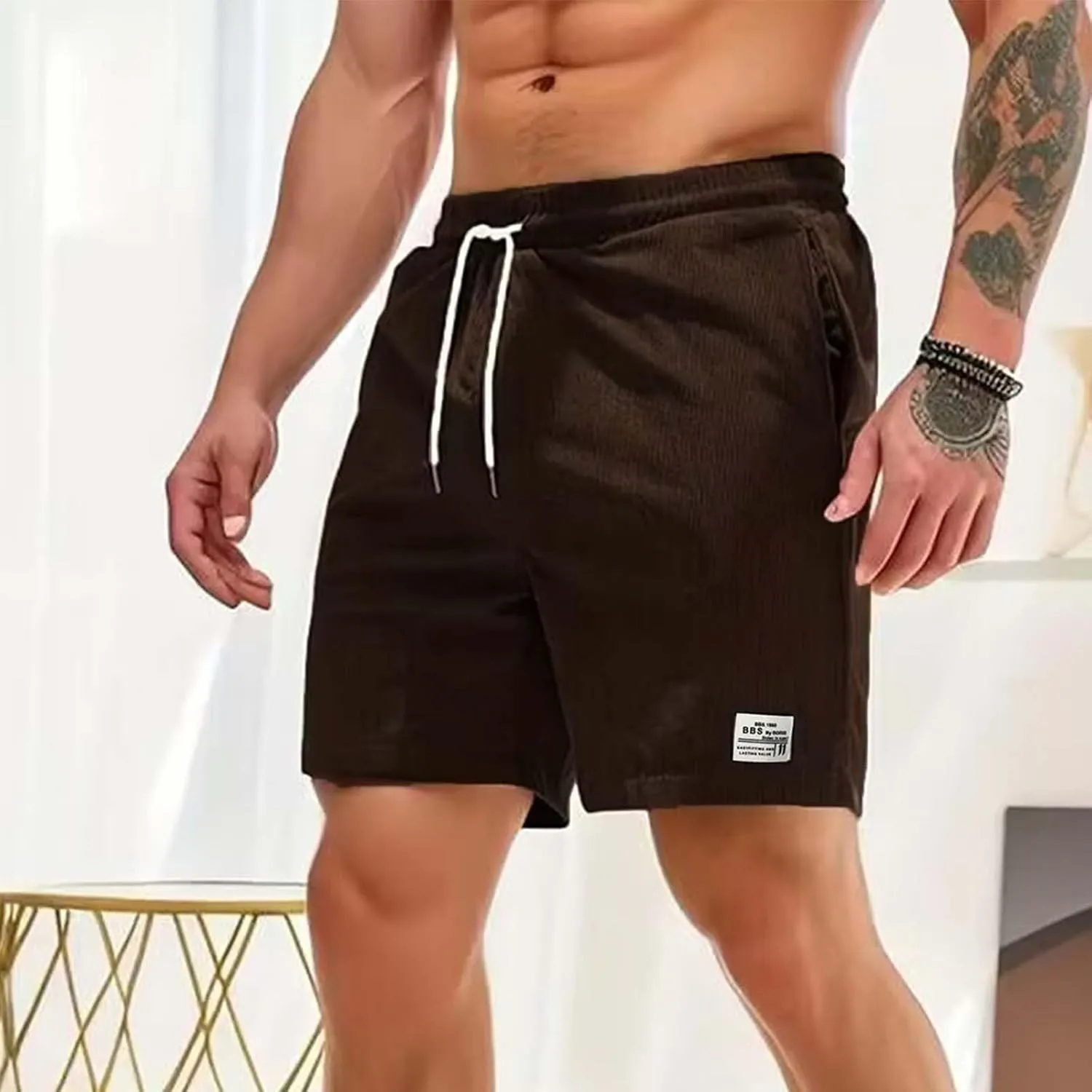 Men's Corduroy Shorts 2024 Casual Elastic Waist Drawstring Shorts Lightweight Summer Beach Shorts Active Track Shorts