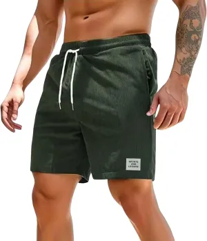 Men's Corduroy Shorts 2024 Casual Elastic Waist Drawstring Shorts Lightweight Summer Beach Shorts Active Track Shorts