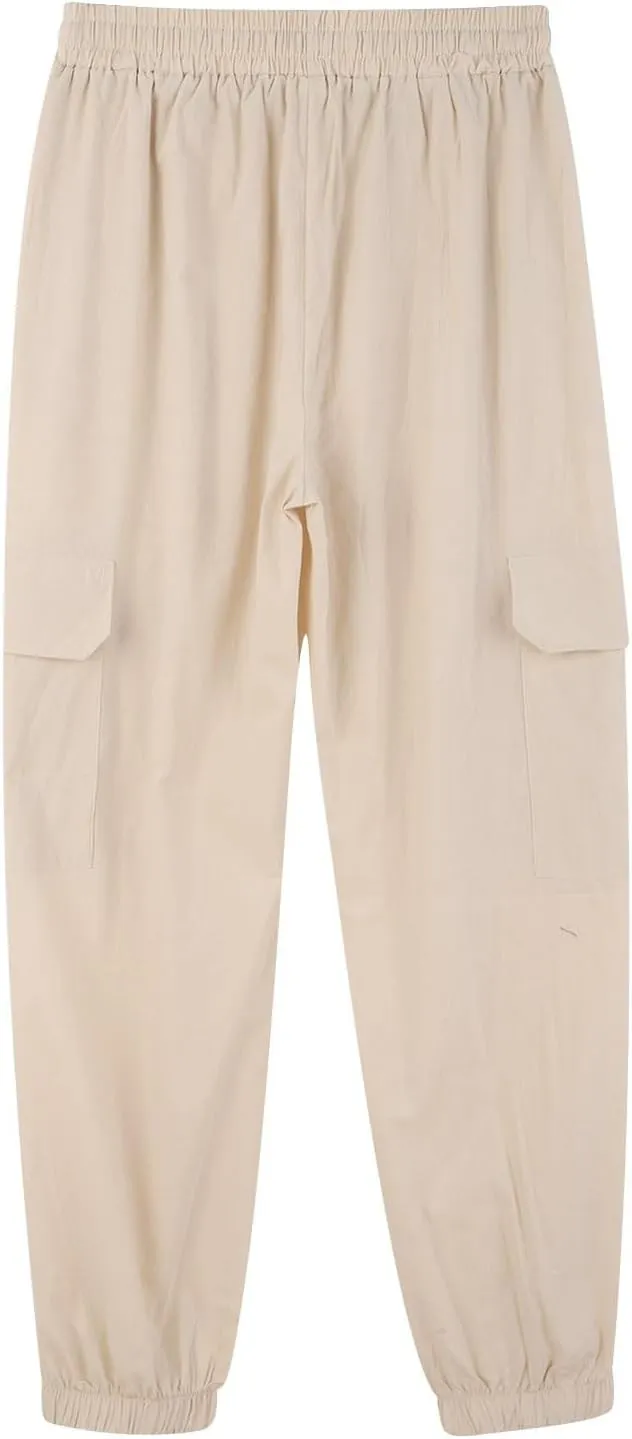 Mens Drawstring Tapered Pants Cotton and Linen Elastic Waisted Lightweight Casual Trousers Summer Quick Drying Workout Pants