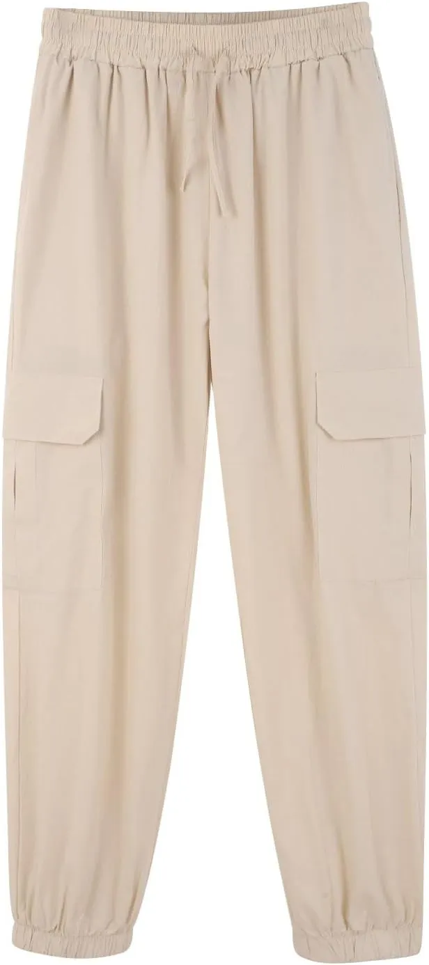 Mens Drawstring Tapered Pants Cotton and Linen Elastic Waisted Lightweight Casual Trousers Summer Quick Drying Workout Pants