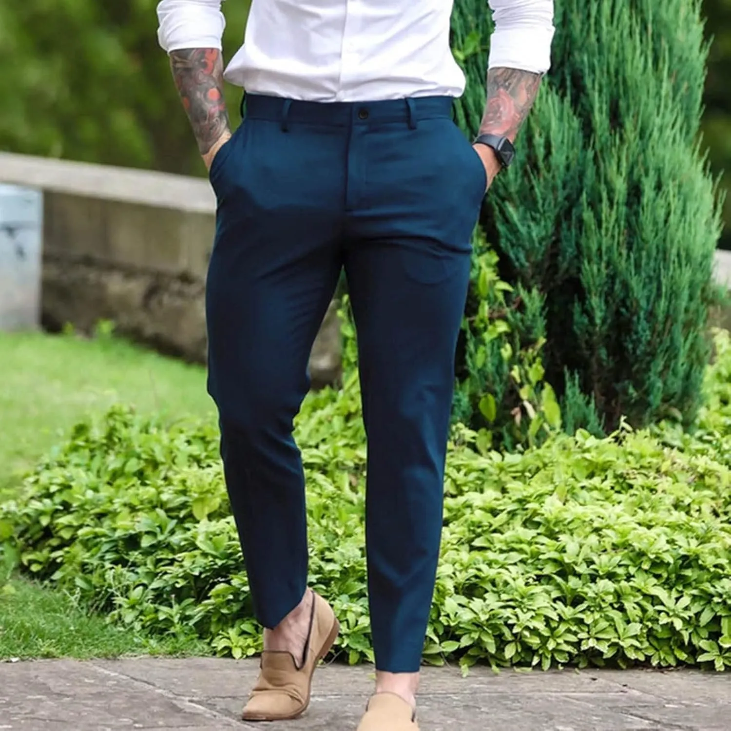Mens Dress Pants Slim Fit Tapered Flat Front Travel Pant Business Casual Stretch Golf Dress Pants Work Slacks Trouser