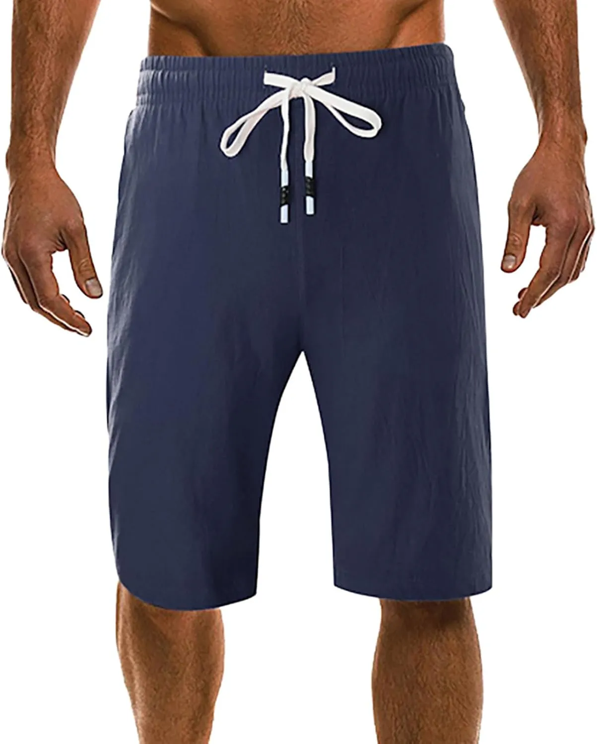 Mens Linen Shorts Summer Beach Vacation Shorts 2024 Trendy Button Up Elastic Waist Pants Lightweight Drawstring Yoga Shorts
