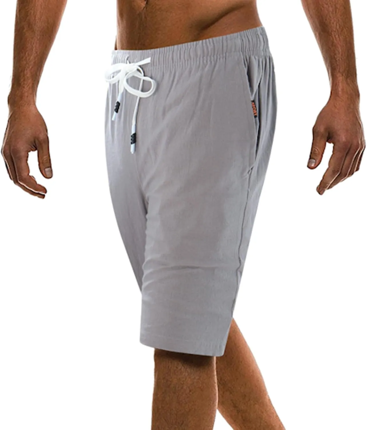 Mens Linen Shorts Summer Beach Vacation Shorts 2024 Trendy Button Up Elastic Waist Pants Lightweight Drawstring Yoga Shorts