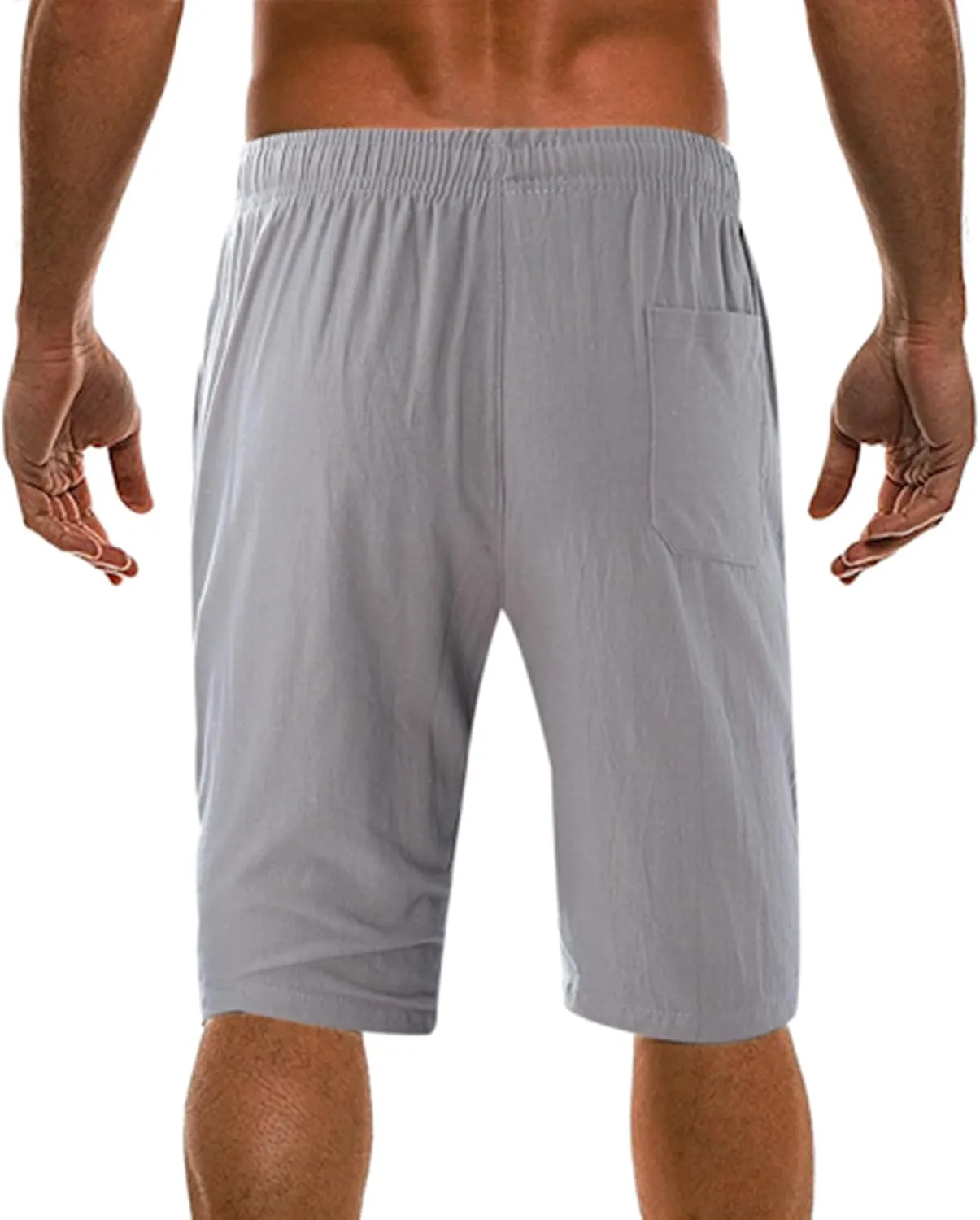 Mens Linen Shorts Summer Beach Vacation Shorts 2024 Trendy Button Up Elastic Waist Pants Lightweight Drawstring Yoga Shorts