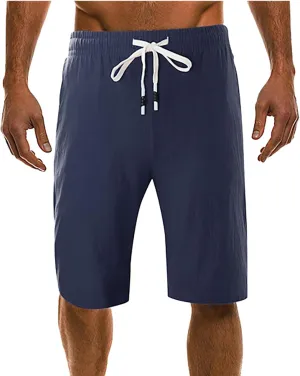 Mens Linen Shorts Summer Beach Vacation Shorts 2024 Trendy Button Up Elastic Waist Pants Lightweight Drawstring Yoga Shorts