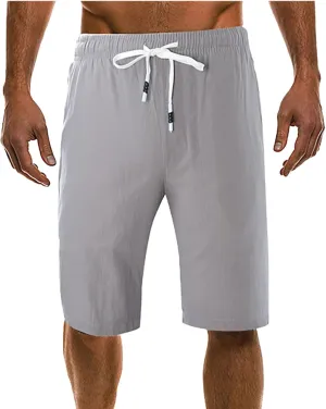 Mens Linen Shorts Summer Beach Vacation Shorts 2024 Trendy Button Up Elastic Waist Pants Lightweight Drawstring Yoga Shorts