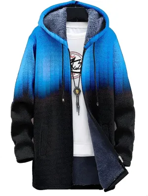 Men's Long Cardigan Hoodies 2023 Fashion Patterned Fleece Lined Full Zipper Cable Knit Sweater Coats with Pockets