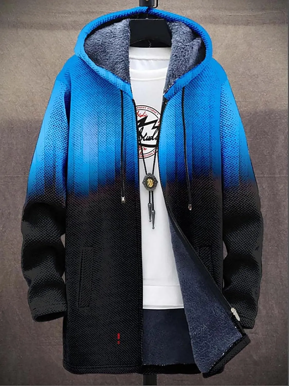 Men's Long Cardigan Hoodies 2023 Fashion Patterned Fleece Lined Full Zipper Cable Knit Sweater Coats with Pockets