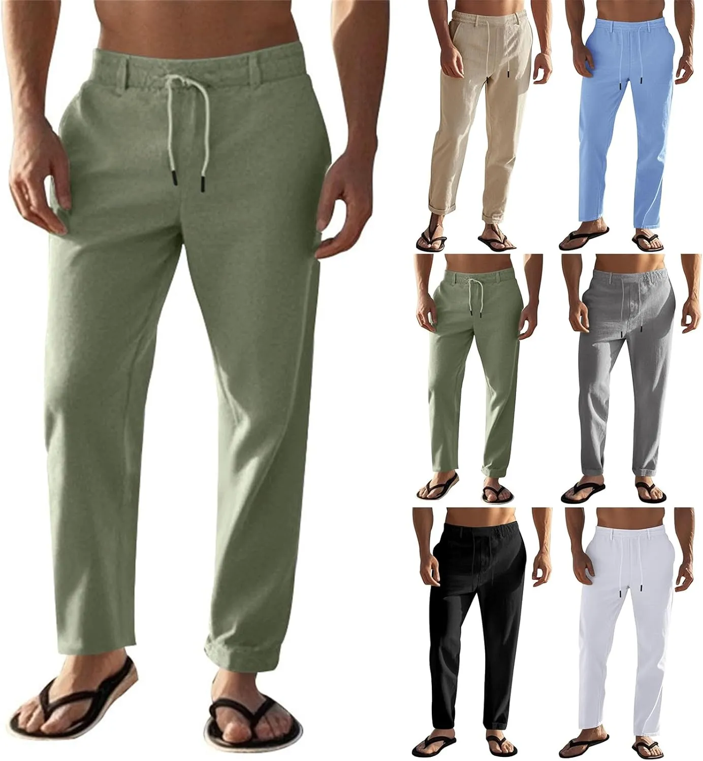 Mens Pants Casual Beach Linen Pants Drawstring Active Golf Pants Tapered Straight Leg Yoga Pants Dress Pants with Pocket