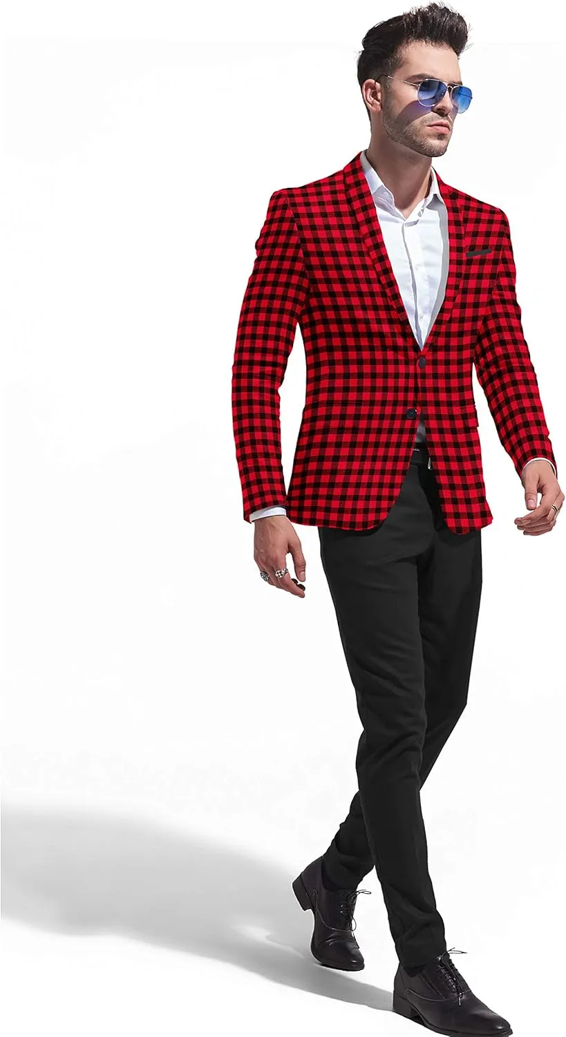 Men's Plaid Blazer 2 Button Lightweight Regular Fit Checked Plaid Suit Sport Coat Jacket Casual Daily Dress Jacket Sport Coat
