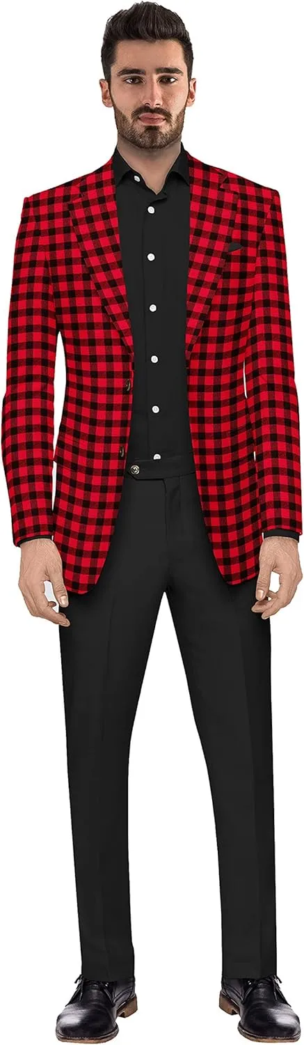 Men's Plaid Blazer 2 Button Lightweight Regular Fit Checked Plaid Suit Sport Coat Jacket Casual Daily Dress Jacket Sport Coat
