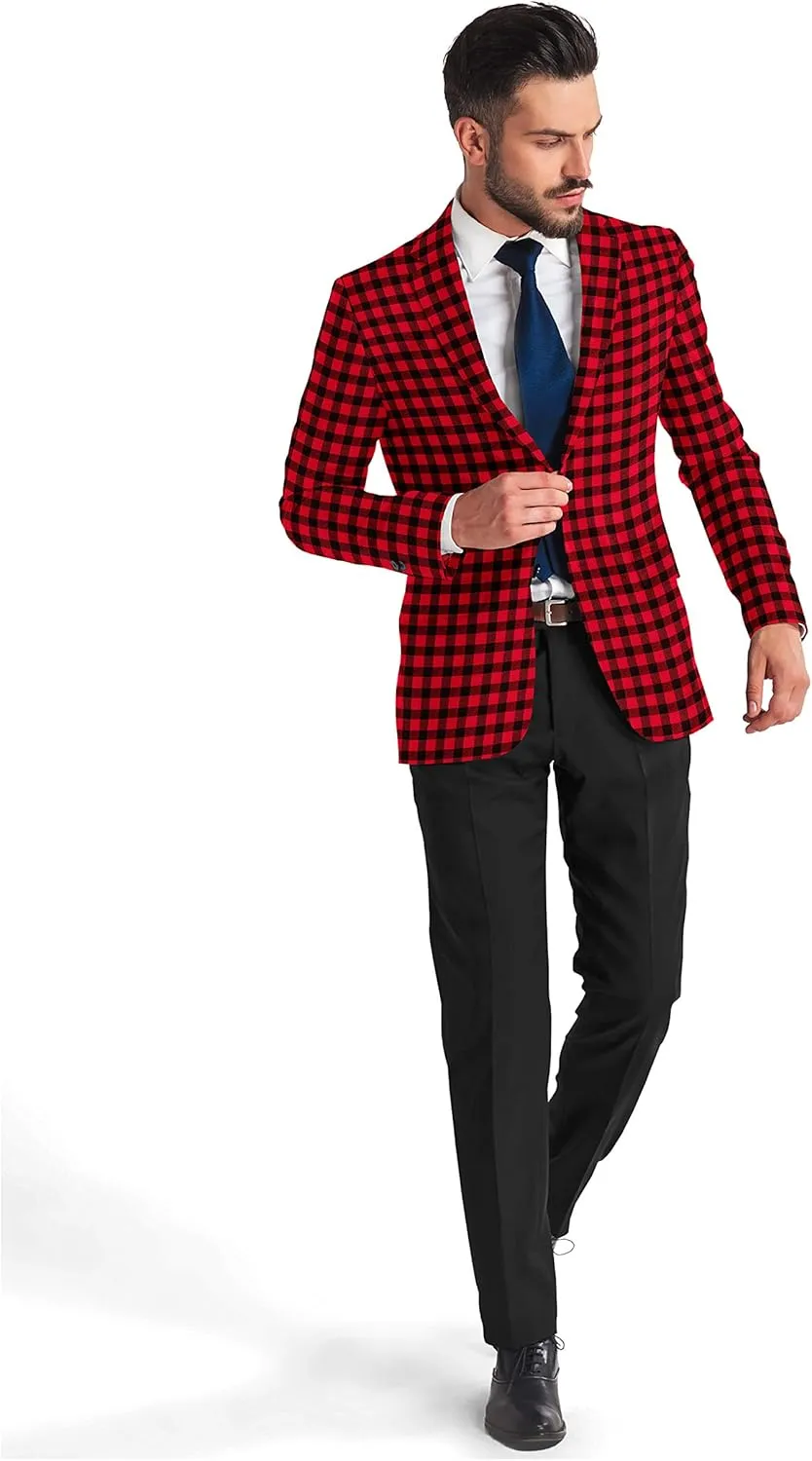 Men's Plaid Blazer 2 Button Lightweight Regular Fit Checked Plaid Suit Sport Coat Jacket Casual Daily Dress Jacket Sport Coat